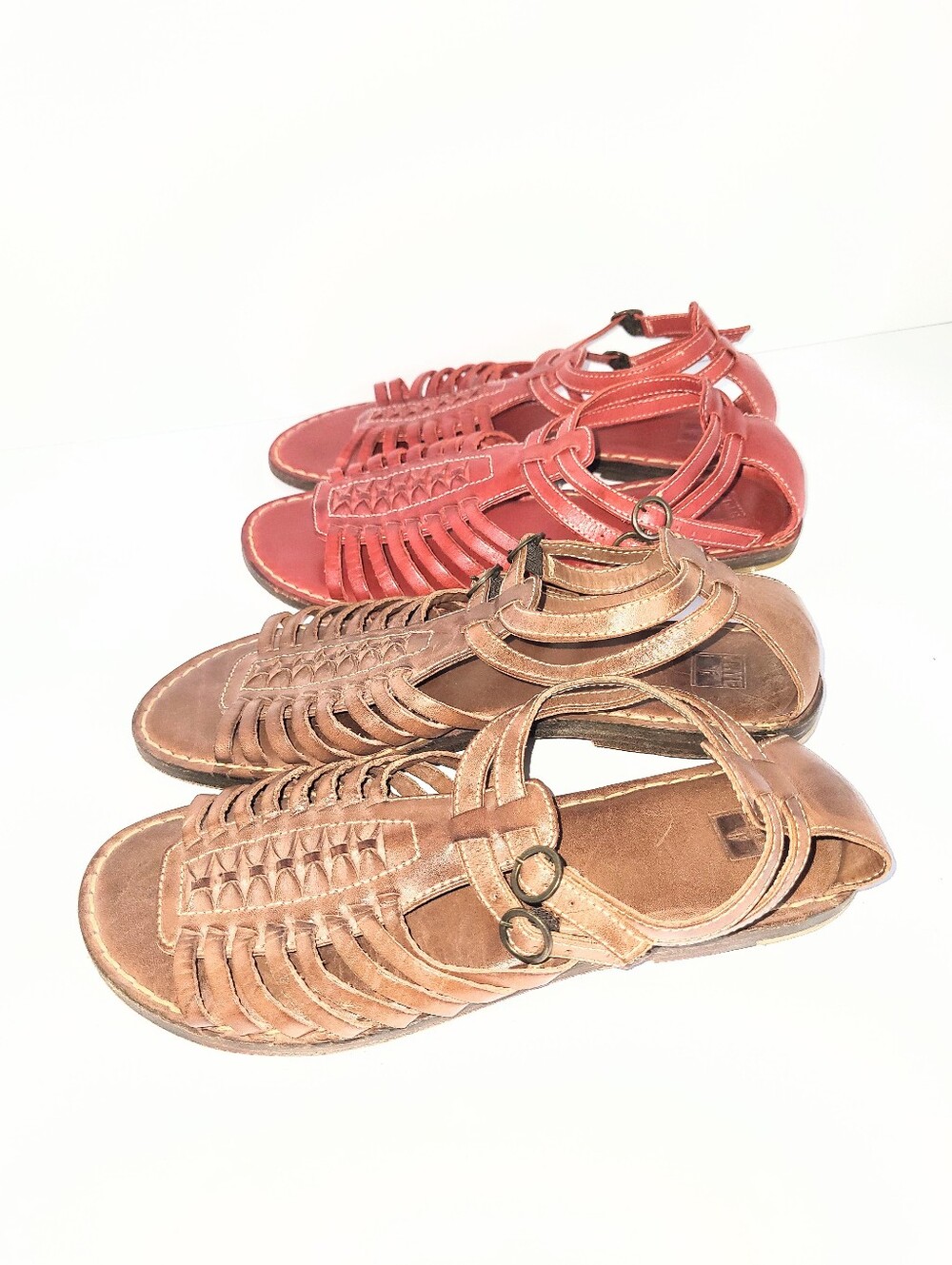 2 Pairs! Frye Kayla Huarache Sandals Leather Gladiator Brown & Red Size 8.5 - Picture 6 of 16
